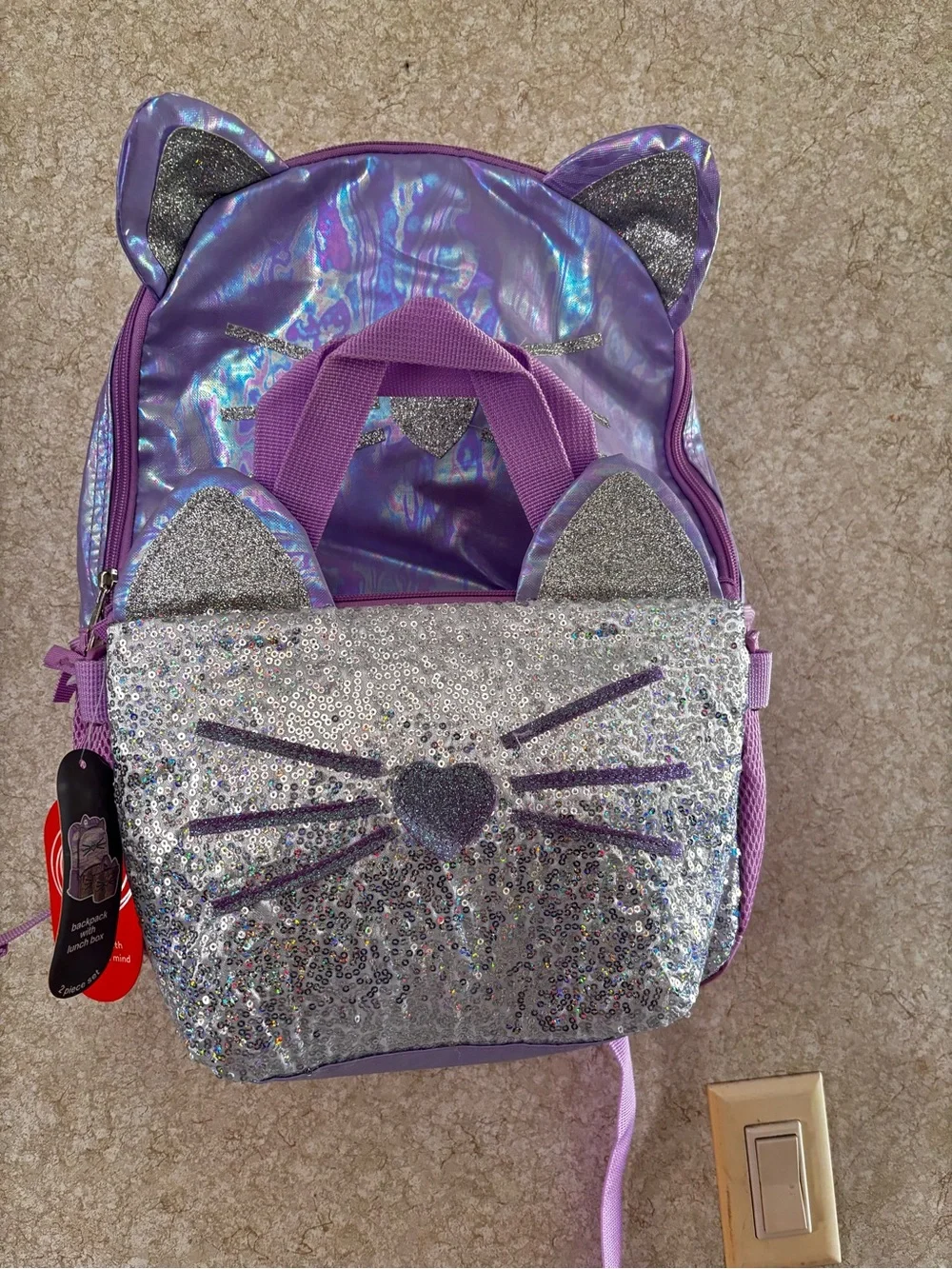 wonder nation Lavender Cat Ear Backpack with Silver Glitter Pouch